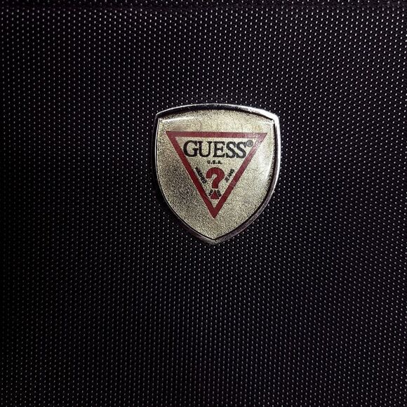 Vintage Guess Triangle Logo Black Full Zipper Messenger Bag Canvas Retro - Picture 2 of 6